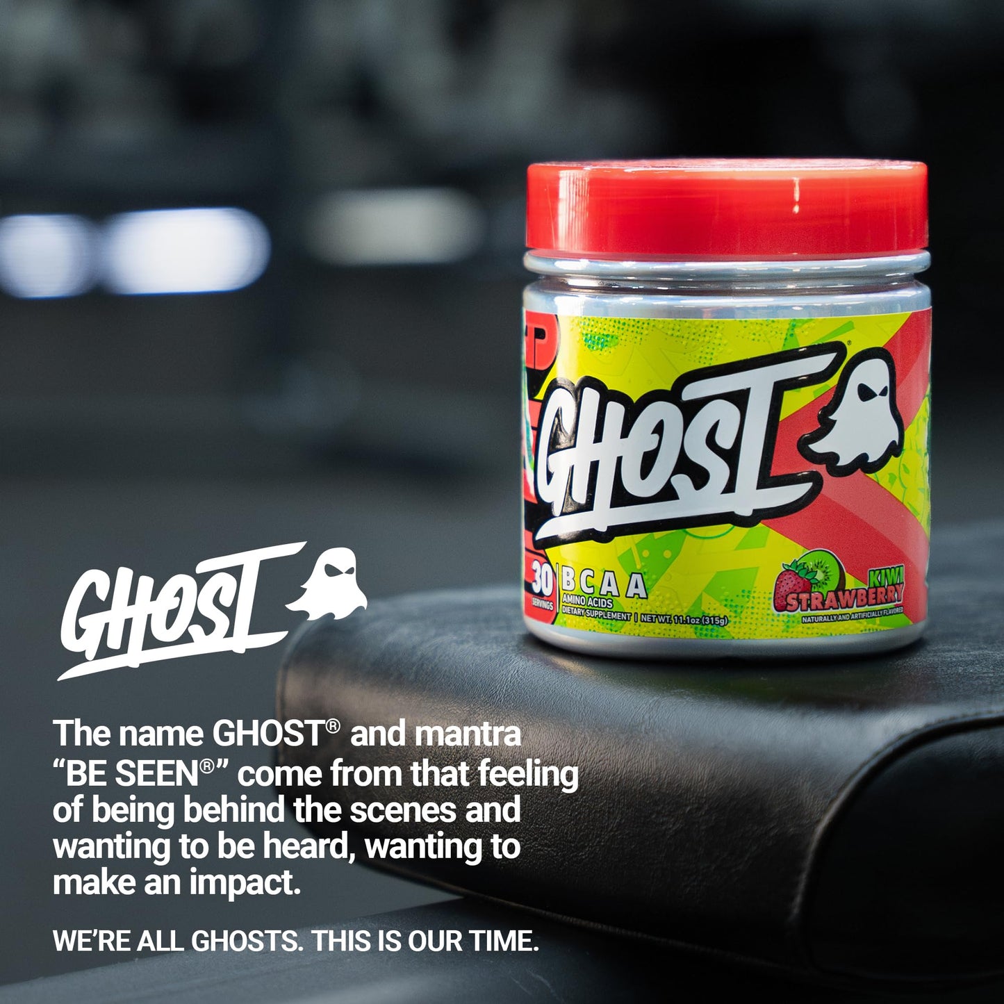Ghost BCAA Powder Kiwi Strawberry – 7G BCAAs, Sugar-Free, 30 Servings | Pre/Intra/Post Workout