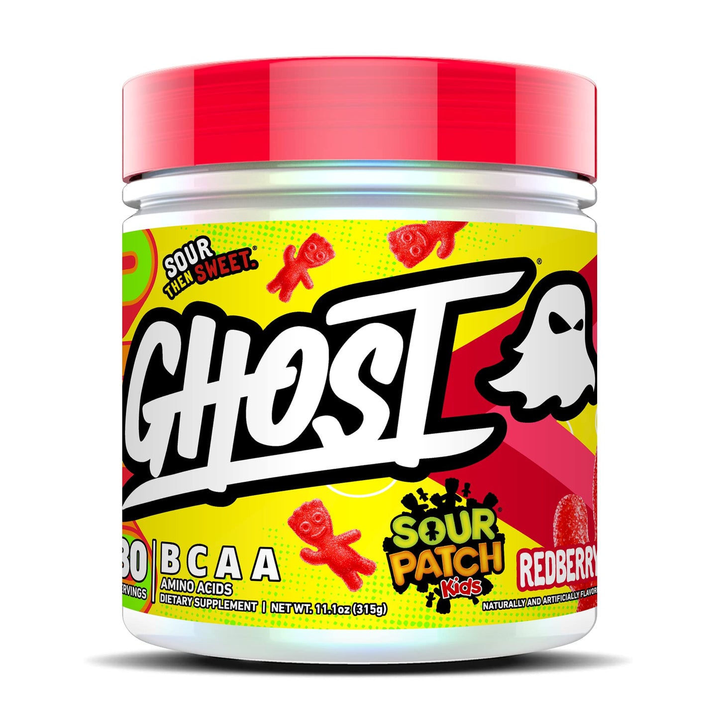 GHOST BCAA Powder Sour Patch Kids Redberry – 7G BCAAs, Sugar-Free, 30 Servings | Pre/Intra/Post Workout