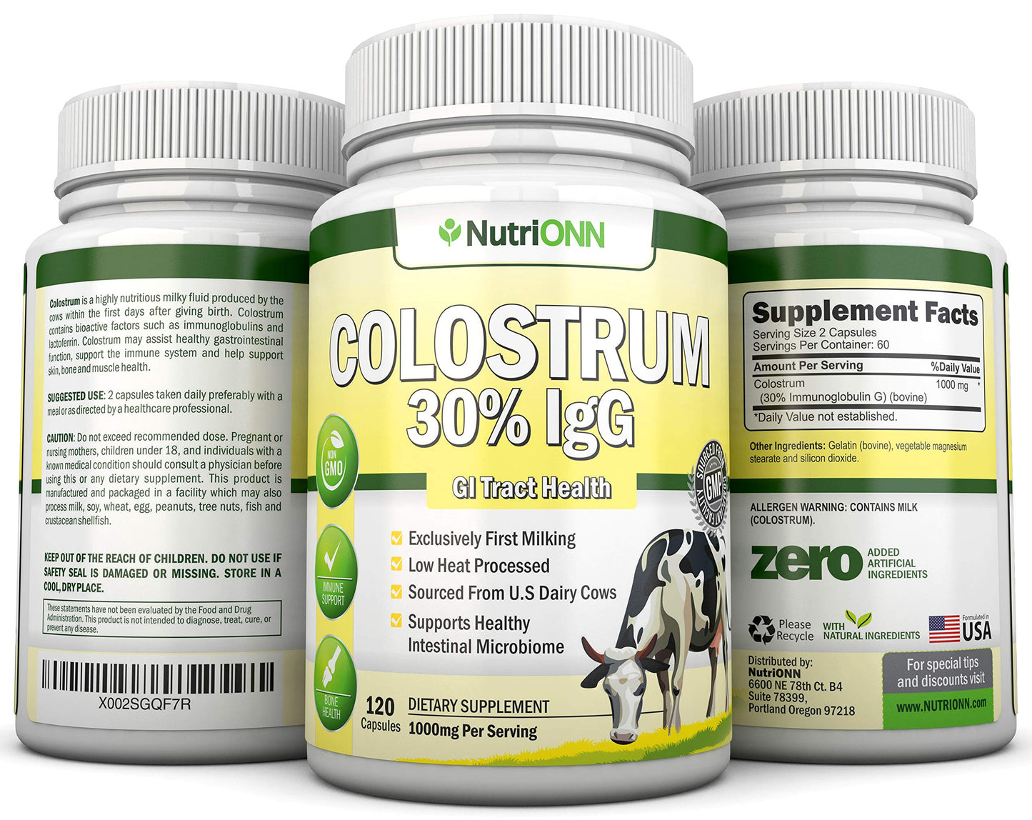 Colostrum 1000mg | 120 Capsules | 30% IgG | First Milking US Dairy