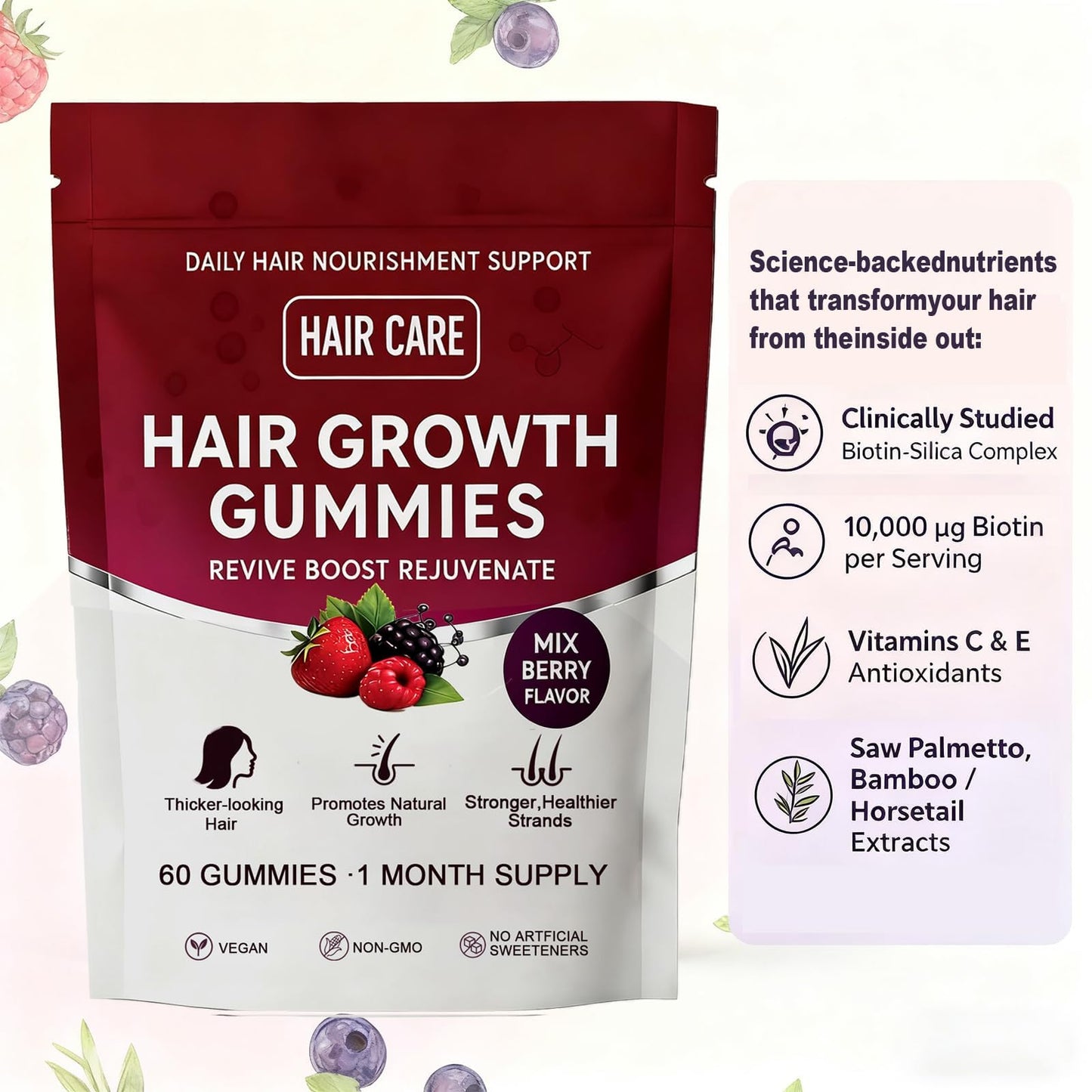 Giamau Lumin Hair Growth Gummies – 60 Vegan Gummies | Hair, Skin & Nails | Non-GMO
