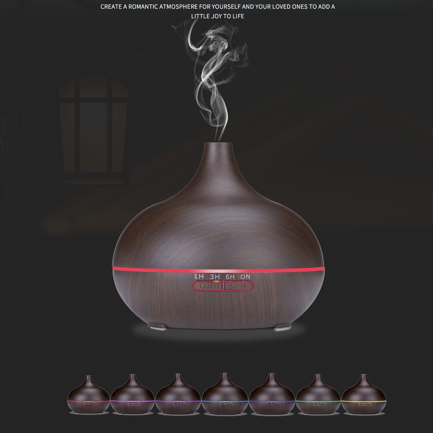 550ml Aroma Diffuser for Essential Oils – Large Room, Ultra Quiet Ultrasonic Humidifier with 7-Color LED