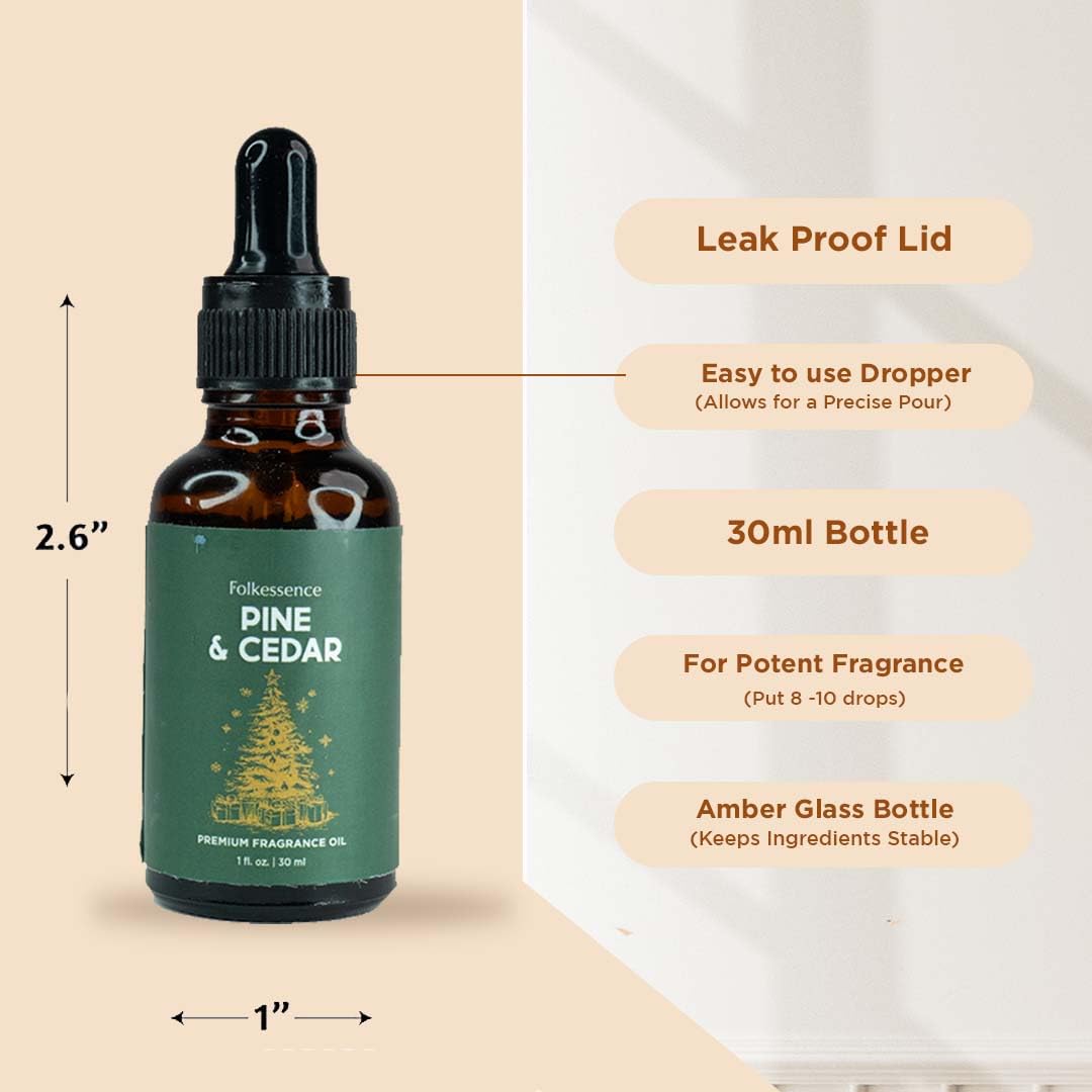 Folkulture Christmas Essential Oil for Diffuser | Pine & Cedarwood Fragrance Oil – 1.01 Fl Oz with Dropper | Aromatherapy Oils, Diffuser Oil Blends | Gift for Women