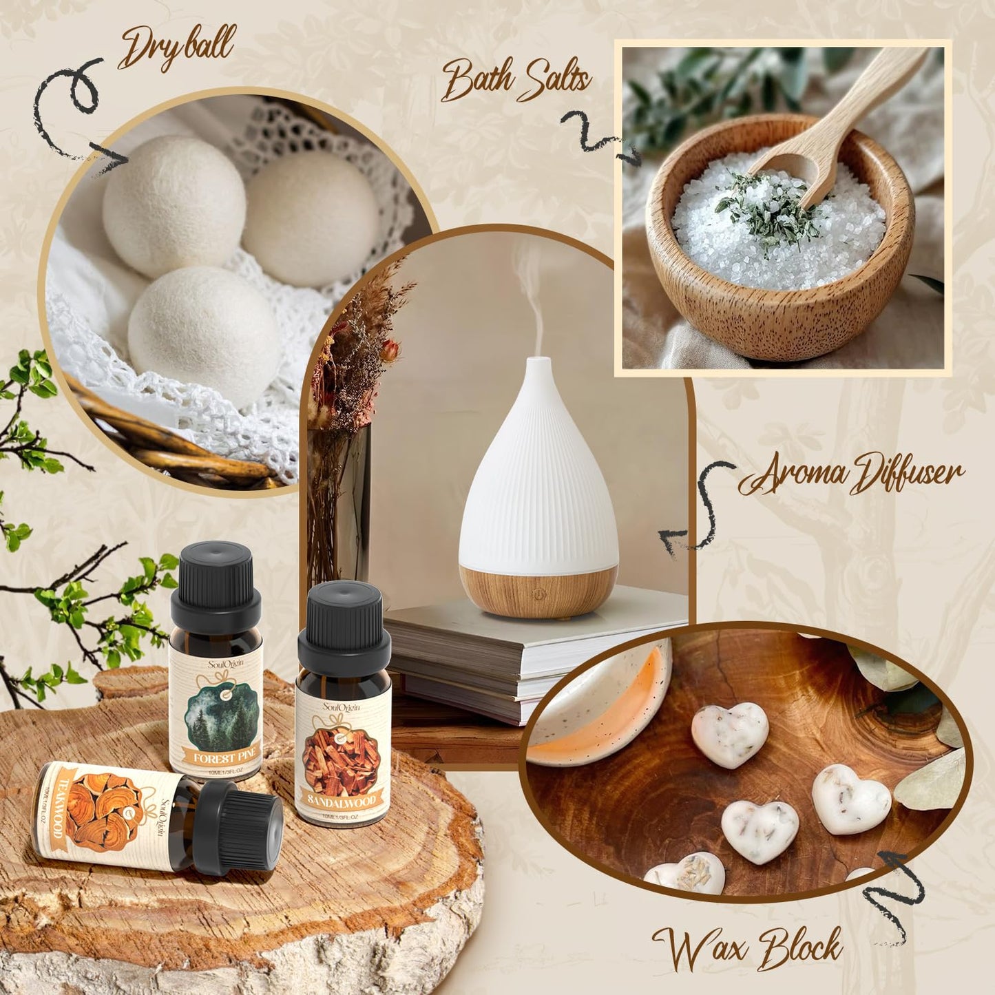 Soulorigin Woody Essential Oils Set – Diffuser & Candle Fragrances