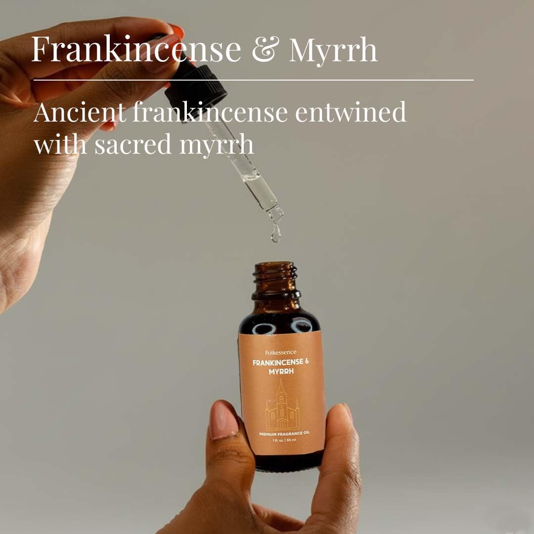 Folkulture Christmas Essential Oil for Diffuser – Frankincense & Myrrh 1.01 Fl Oz with Dropper