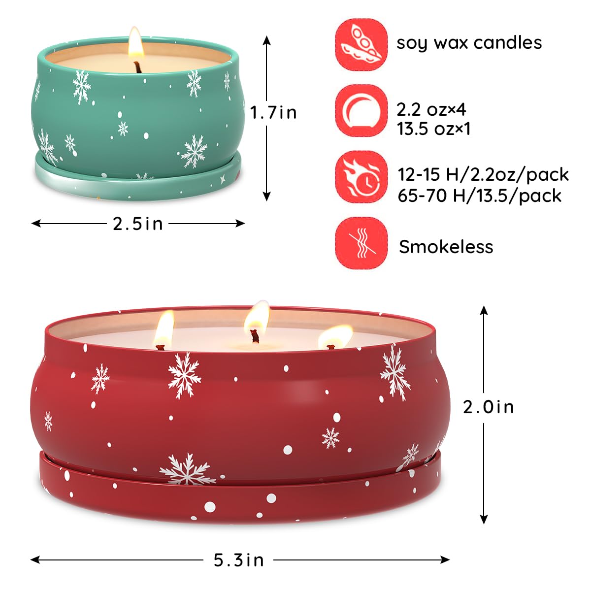 Scented Soy Wax Candles Gift Set – 13.5oz Jar + 4x2.5oz Tin