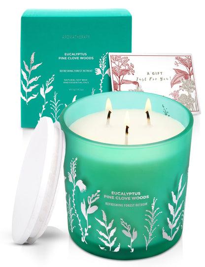 GIFTAWAY Eucalyptus Pine & Clove Balsam 3-Wick Soy Candle – Clean-Burning 14.5 oz, Cozy Winter Forest Ambience