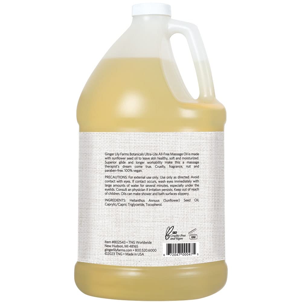 Ginger Lily Farms Ultra-Lite Massage Oil – 1 Gallon, Vegan & Cruelty-Free