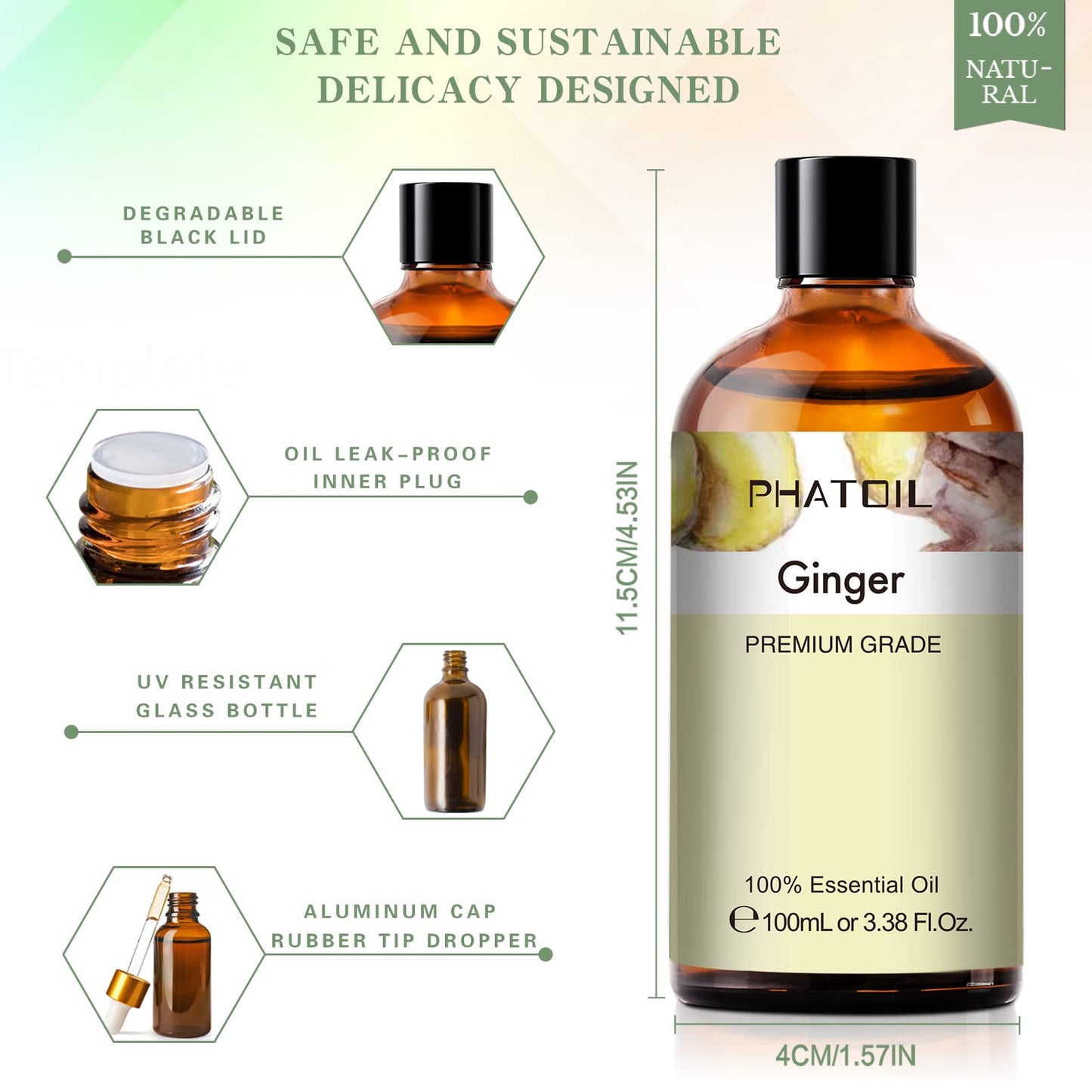 Ginger Essential Oil 100ml | PHATOIL Aromatherapy for Diffusers & DIY