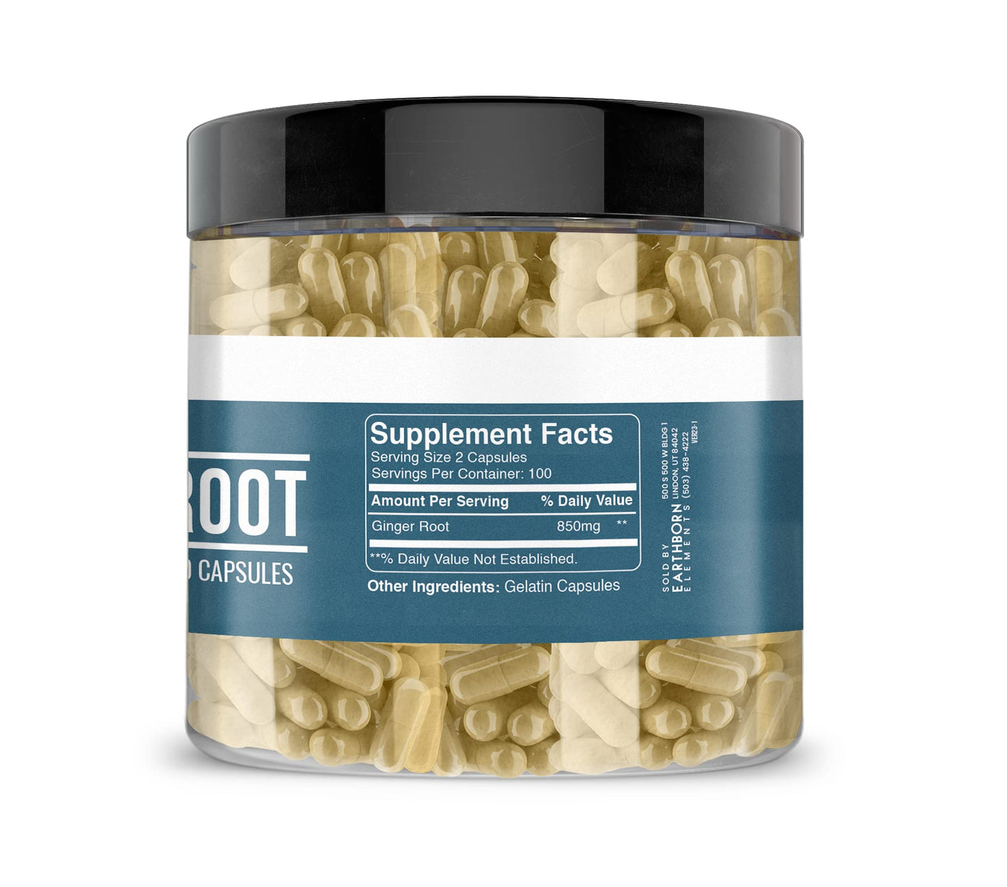 Earthborn Elements Ginger Root Capsules - 200, Pure & Undiluted, No Additives