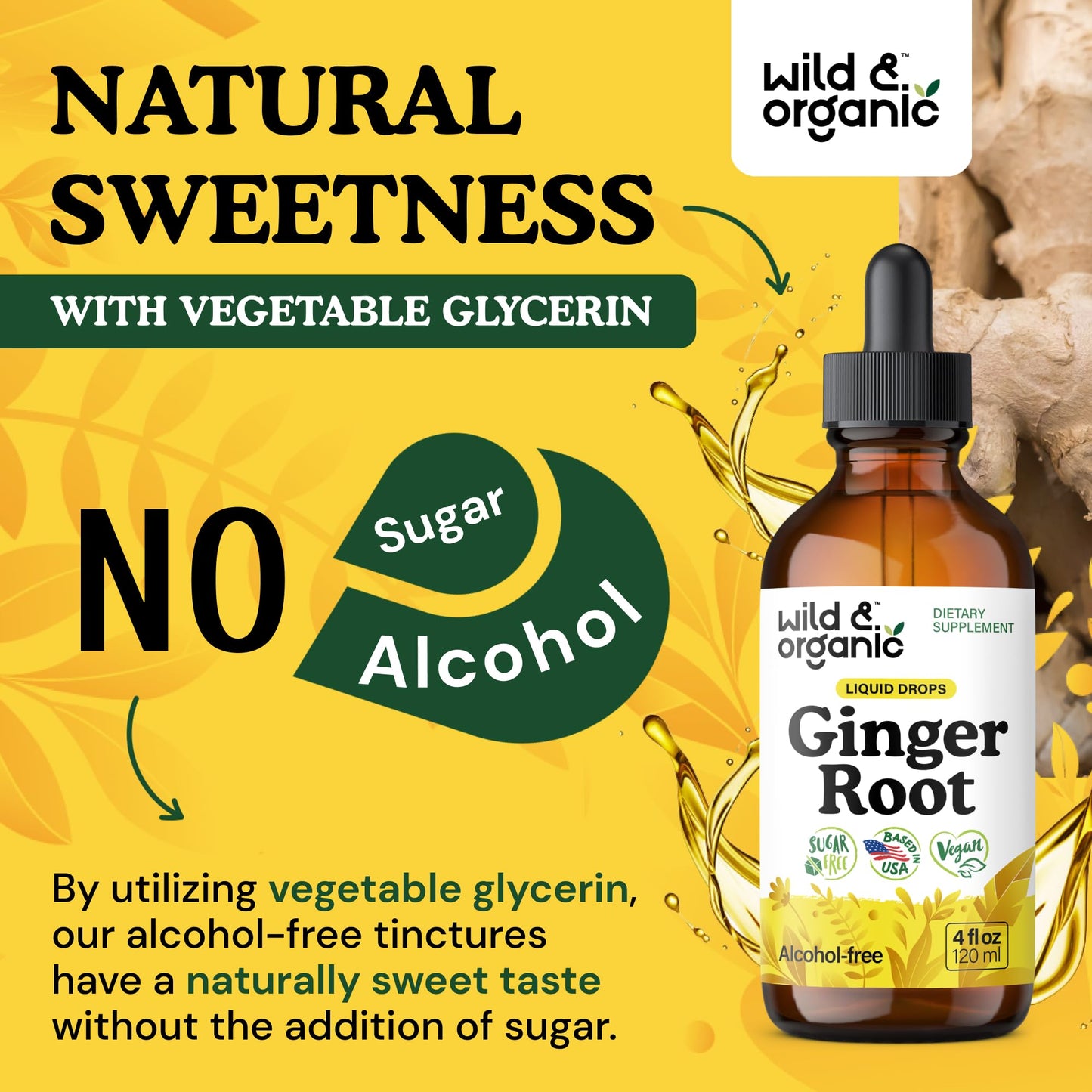 Wild & Organic Ginger Root Extract Drops - Immune & Digestive Support | Vegan, Sugar & Alcohol-Free 4 fl oz