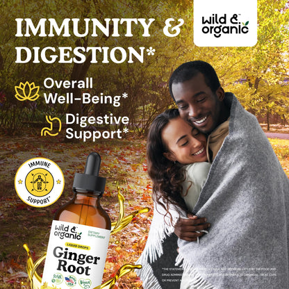 Wild & Organic Ginger Root Extract Drops - Immune & Digestive Support | Vegan, Sugar & Alcohol-Free 4 fl oz