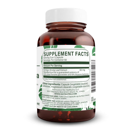 Natural Nutra Ginkgo Biloba – Boosts Memory, Brain Circulation & Focus, Vegan & Gluten Free, 60 Capsules