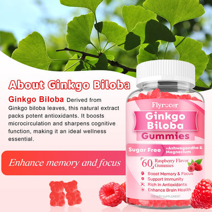 Ginkgo Biloba Gummies 300mg – Focus, Memory & Brain Health | Vegan, Sugar-Free
