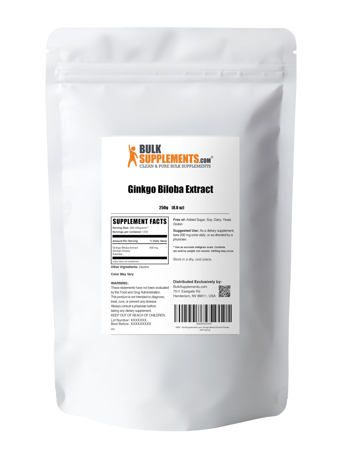 BulkSupplements.com Ginkgo Biloba Extract Powder – 200mg per Serving, 250g (Gluten Free)