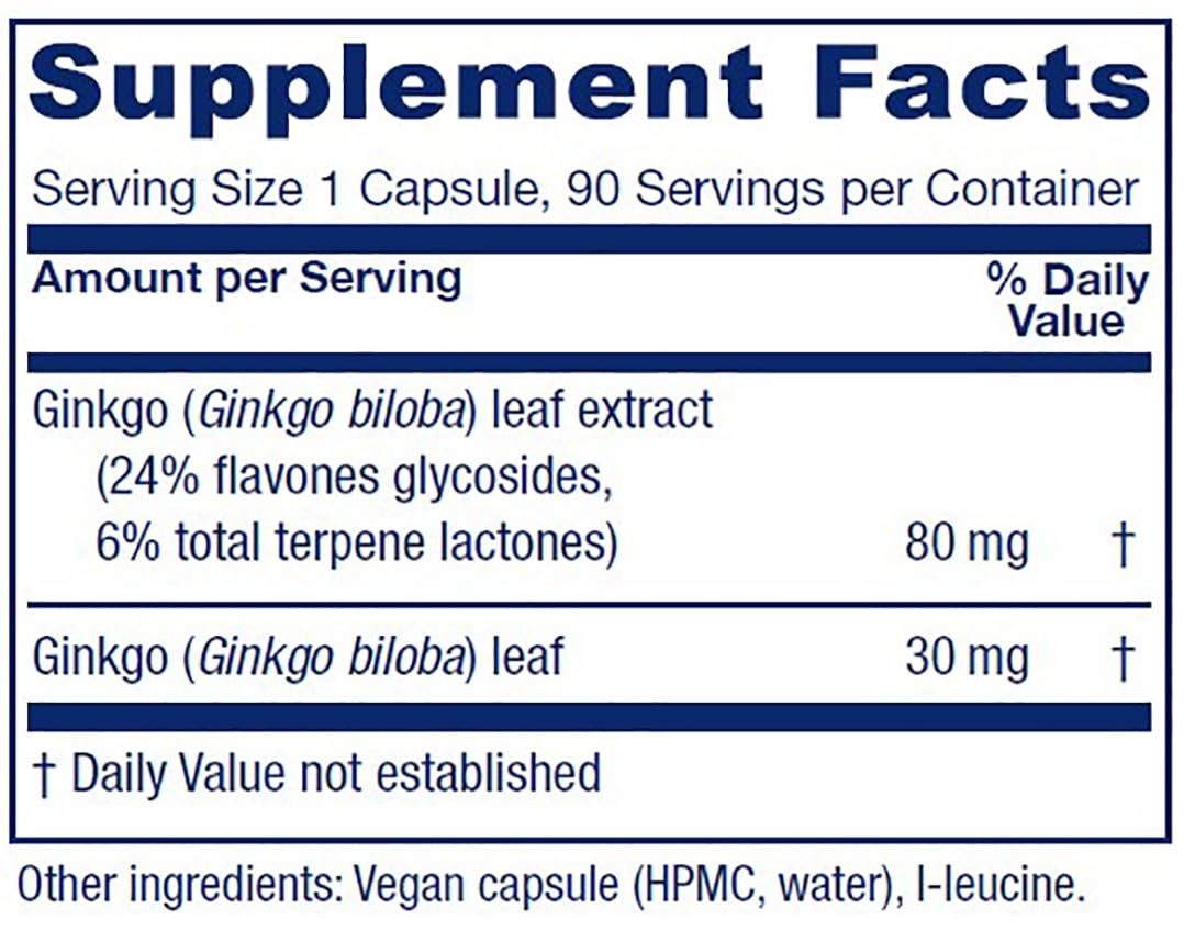 Vitanica Ginkgo Biloba Extract – Supports Circulation & Cognitive Health | 24% Flavone Glycosides, 6% Terpene Lactones | 90 Capsules
