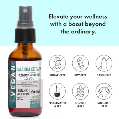 GIVOL Liquid Calcium Citrate 1000mg + Vitamin C 150mg Spray – Wild Cherry & Blackberry (2oz/60ml)