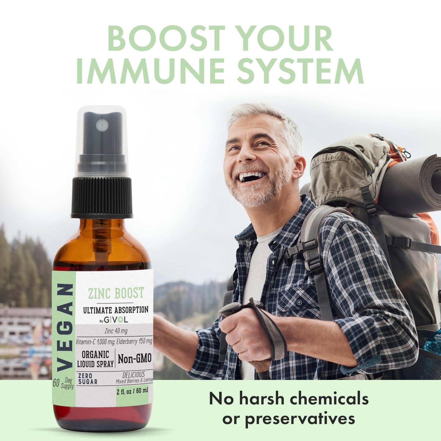 GIVOL Organic ZINC Boost Mist 40 mg – Sugar Free, Vitamin C & Elderberry – Vegan Liquid Spray (60 ml)
