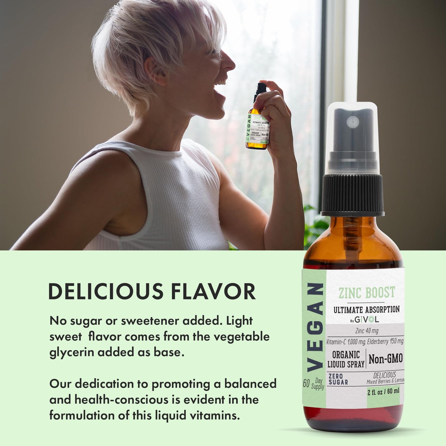 GIVOL Organic ZINC Boost Mist 40 mg – Sugar Free, Vitamin C & Elderberry – Vegan Liquid Spray (60 ml)