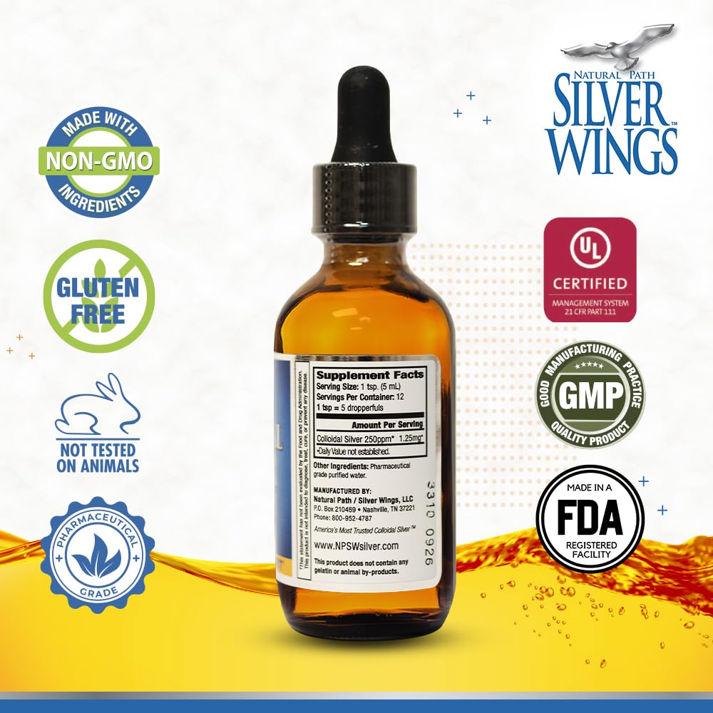 Natural Path Silver Wings Colloidal Silver Liquid 250ppm - 2oz Dropper
