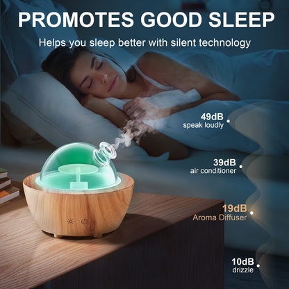 Glass Essential Oil Diffuser with Wood Grain Base, 280ml | 7-Color LED, Auto-Off