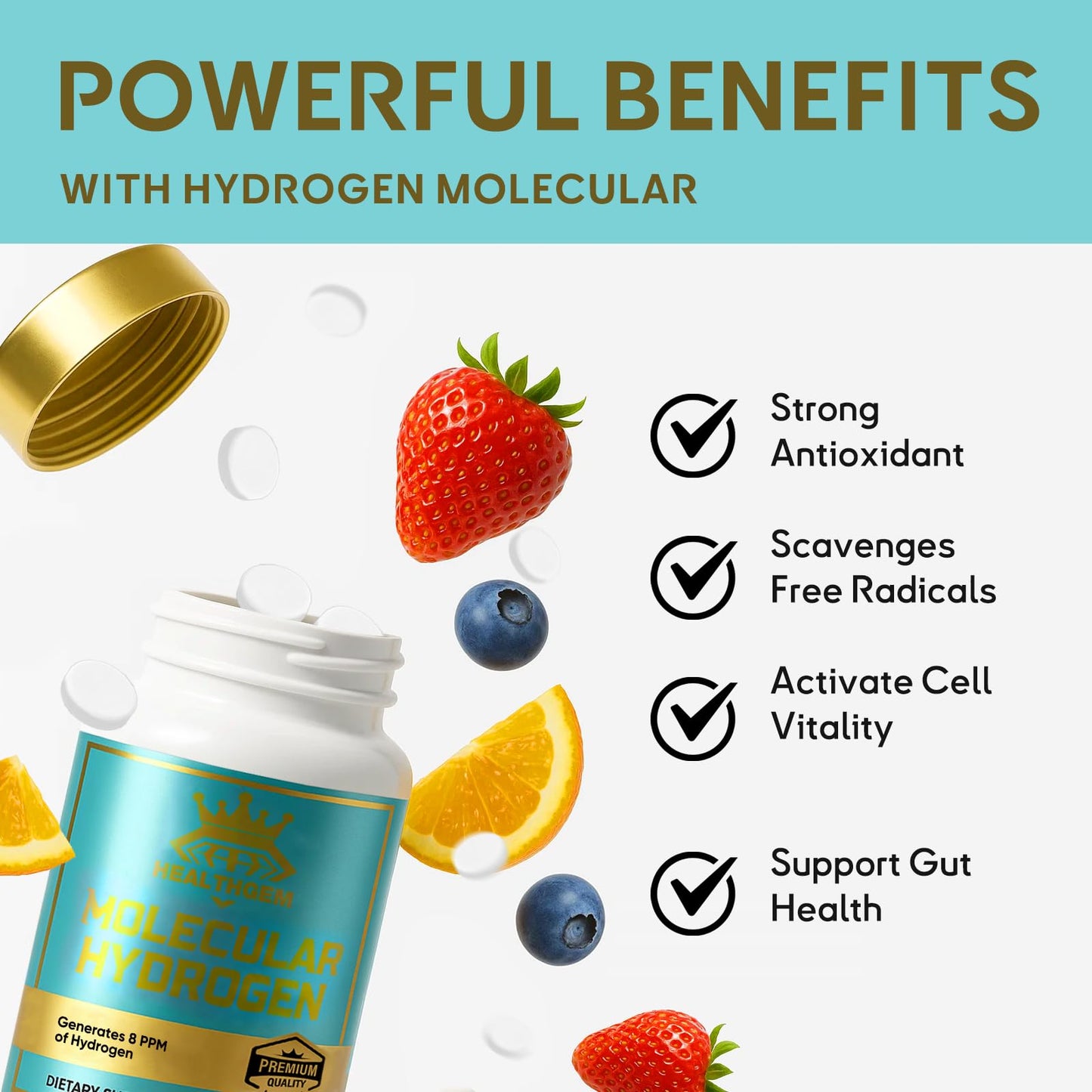 Hydrogen Water Tablets with Magnesium – H2 Molecular Hydrogen Supplements for Brain Health & Cognitive Support (120 Capsules) – Non-GMO, Vegan, Gluten Free