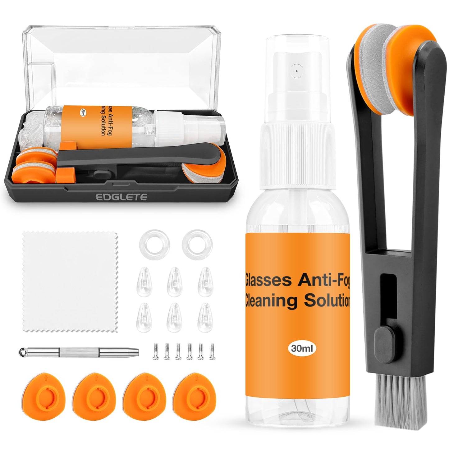 Glasses Cleaner Kit with Anti-Fog Spray, Microfiber Cloth & Repair Tool Case