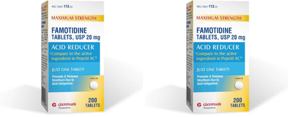 Glenmark Maximum Strength Famotidine 20 mg – 200 Count (Pack of 2) | Heartburn Relief