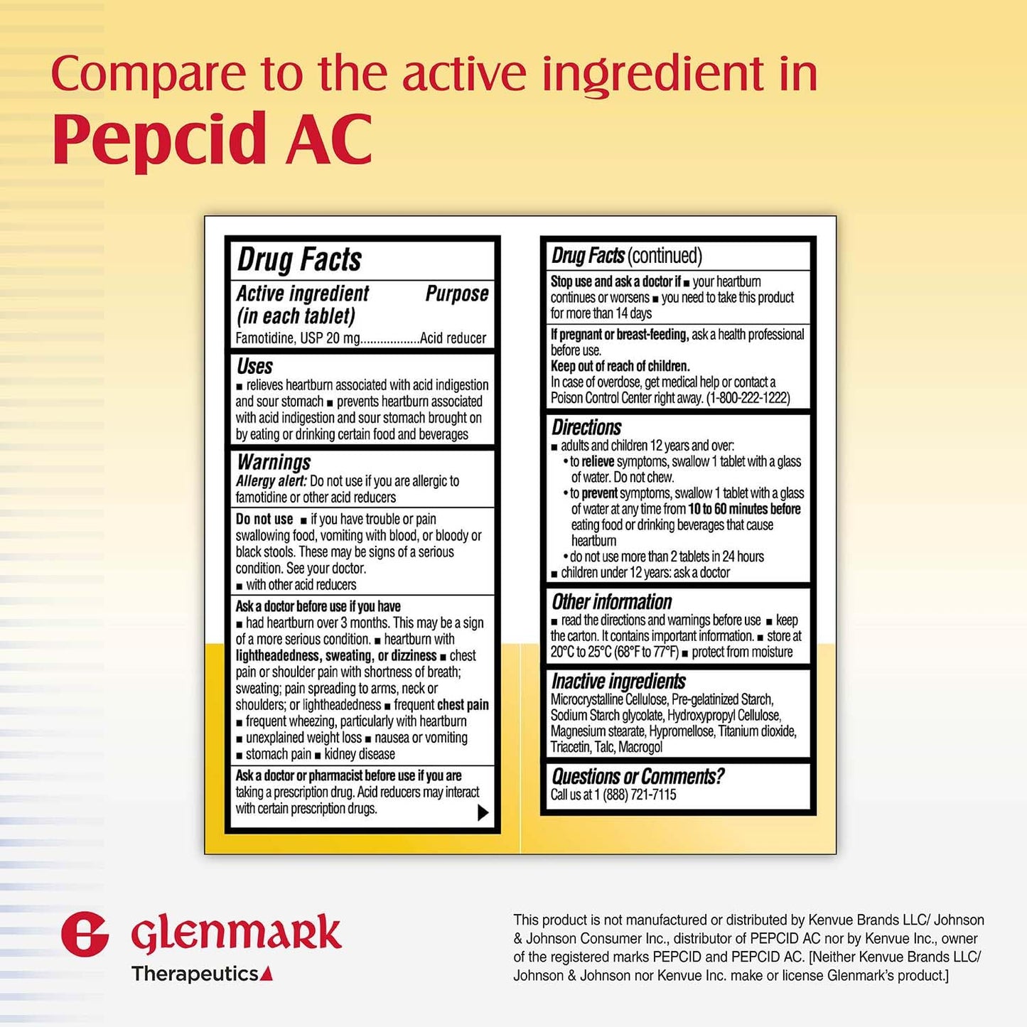 Glenmark Maximum Strength Famotidine 20 mg – 200 Count (Pack of 2) | Heartburn Relief