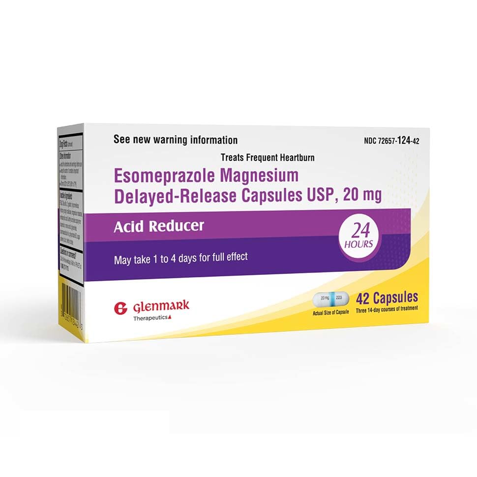 Glenmark Therapeutics Esomeprazole Magnesium 20 mg – Delayed-Release Capsules for Frequent Heartburn (42 Capsules)