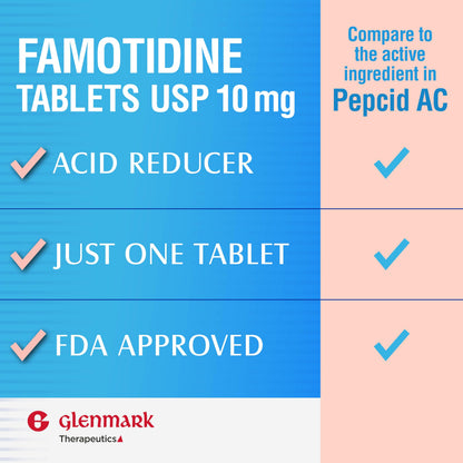Glenmark Therapeutics Original Strength Famotidine Tablets, 10 mg – 90 Count | Heartburn Relief and Acid Indigestion Support