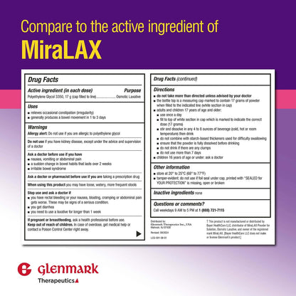 Glenmark Therapeutics PEG 3350 Powder – Osmotic Laxative, 26.9 oz, 45 Daily Doses