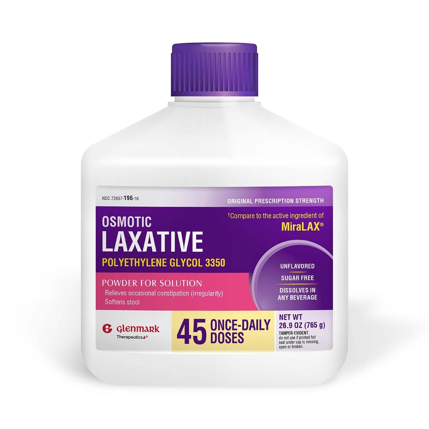 Glenmark Therapeutics PEG 3350 Powder – Osmotic Laxative, 26.9 oz, 45 Daily Doses