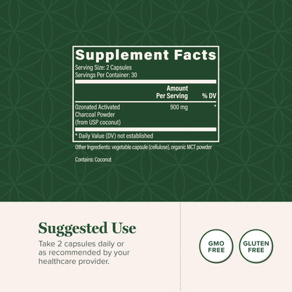 Global Healing Center - Ozonated Activated Charcoal Powder - Advanced Digestive Detox That Adsorbs Internal Unwanted Compounds - Helps Relieve Occasional Gas Discomfort - 60 Activated Charcoal Pills