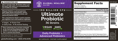 Global Healing Center Ultimate Probiotic Blend with Prebiotics — 100 Billion CFU, 60 Capsules