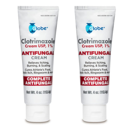 Globe Clotrimazole 1% Cream – 4 oz (2 Pack) Antifungal Relief for Itching, Burning, Ringworm