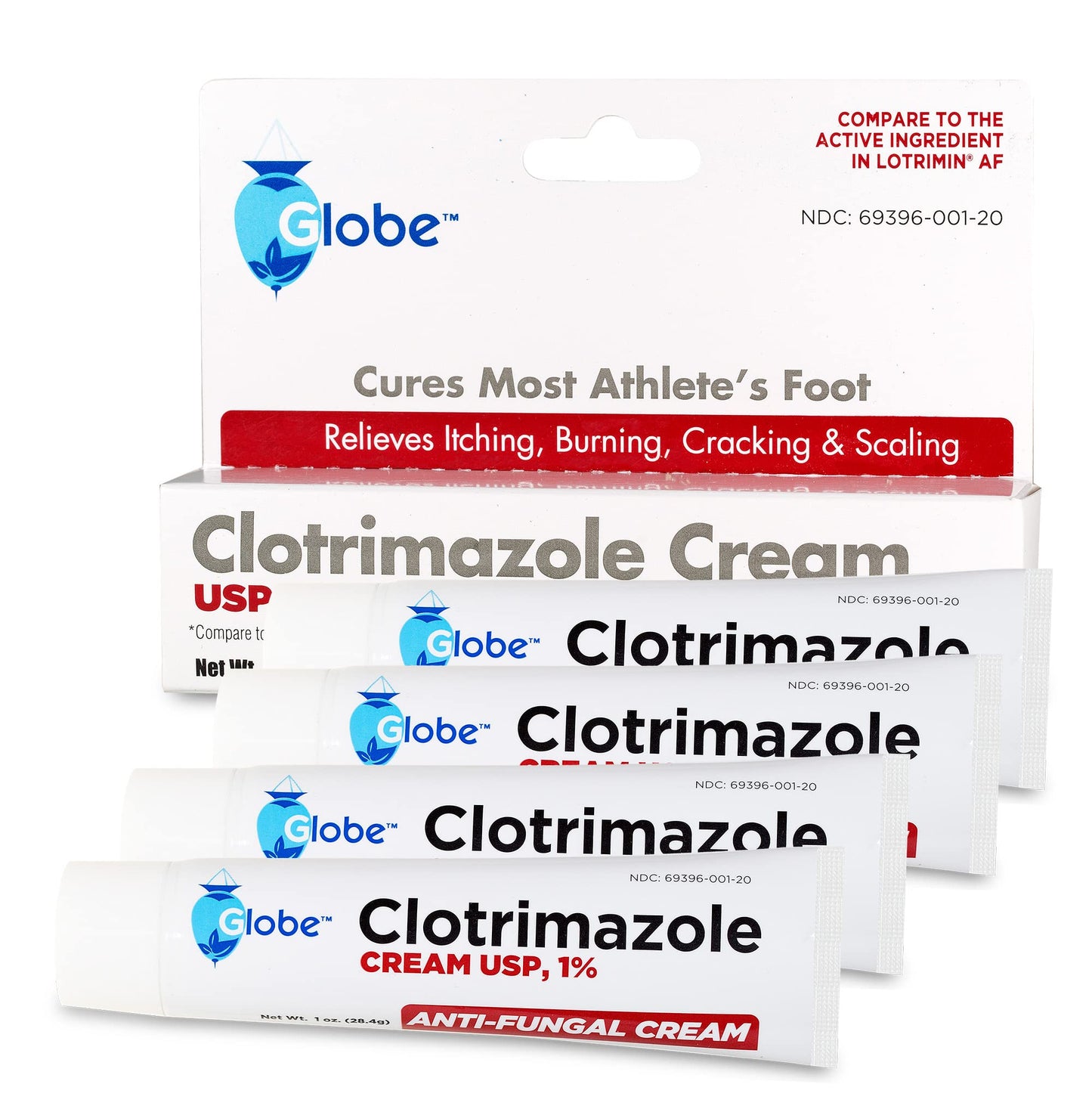 Globe Clotrimazole 1% Antifungal Cream 1 oz (4 Pack) – Relief for Itching, Burning, Cracking & Scaling