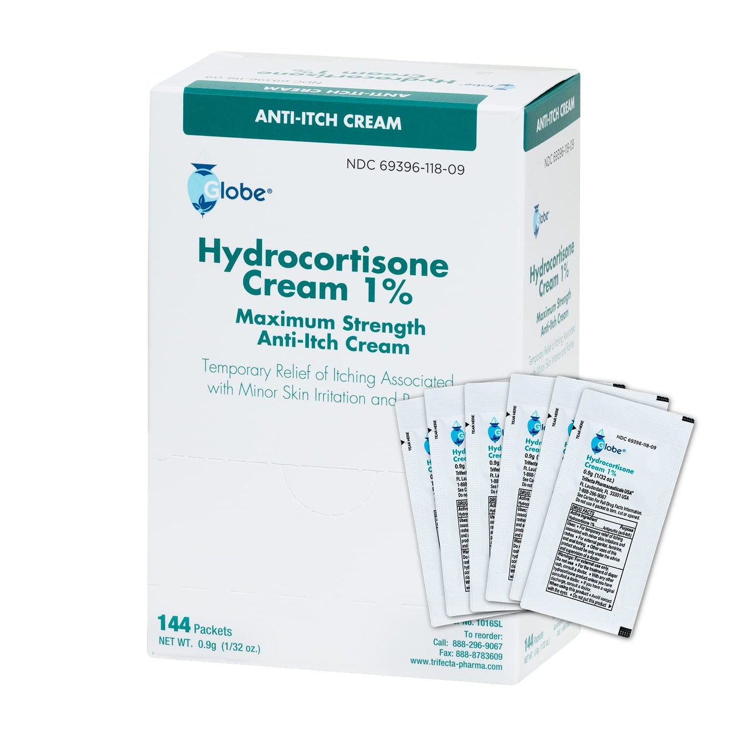 Globe Hydrocortisone 1% Cream — 0.9g Unit Dose Packets (Box 144) Anti-Itch Cream