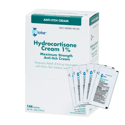 Globe Hydrocortisone 1% Cream — 0.9g Unit Dose Packets (Box 144) Anti-Itch Cream