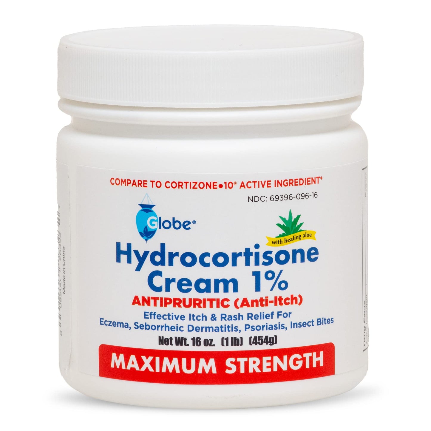Globe Hydrocortisone 1% Cream with Aloe – 16 oz Maximum Strength Anti-Itch