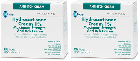 Globe Hydrocortisone 1% Max Strength Cream – 0.9g Unit Packets, Pack of 2