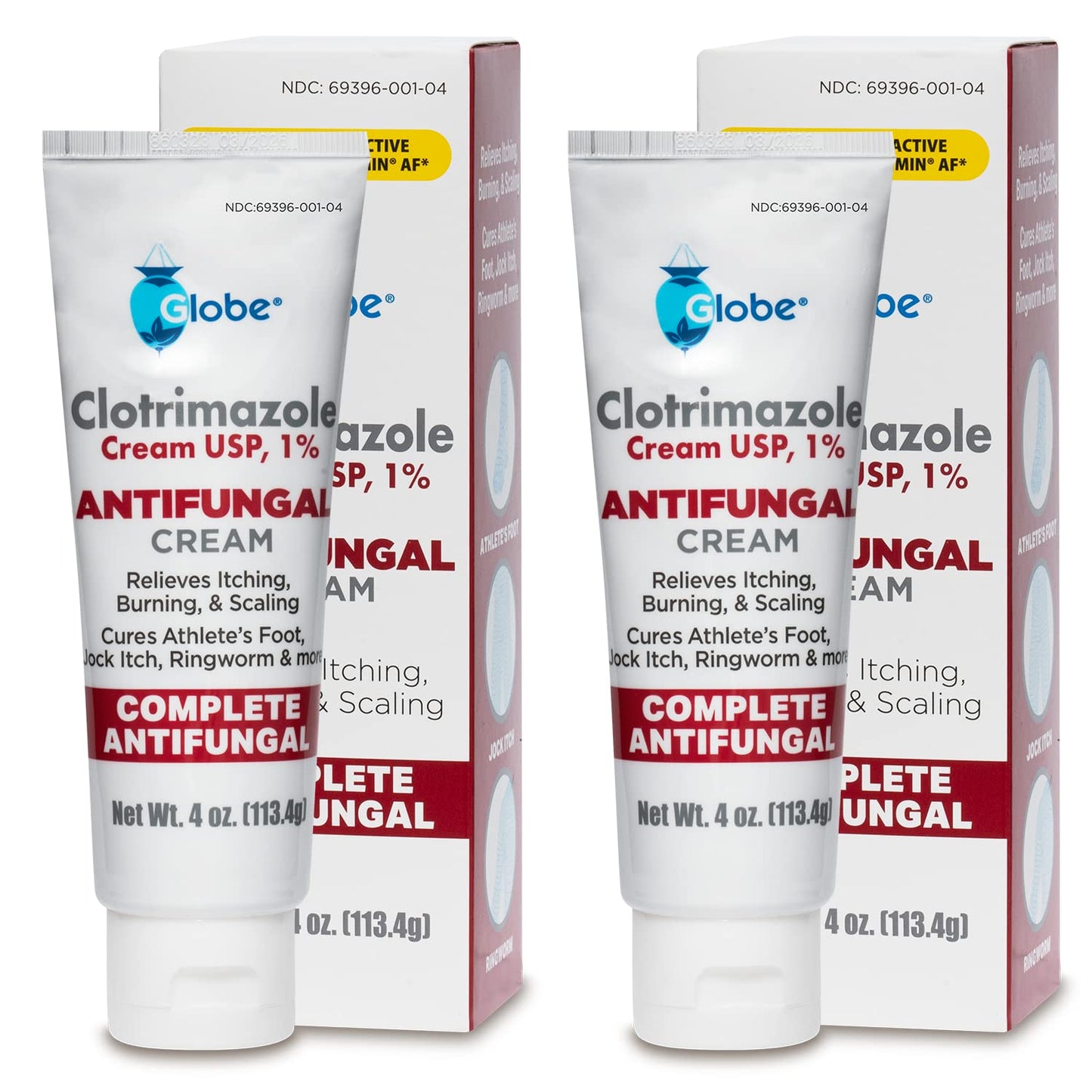 Globe Clotrimazole 1% Cream – 4 oz (2 Pack) Antifungal Relief for Itching, Burning, Ringworm