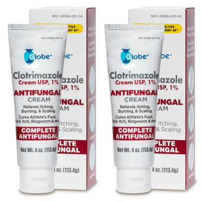 Globe Clotrimazole 1% Cream – 4 oz (2 Pack) Antifungal Relief for Itching, Burning, Ringworm
