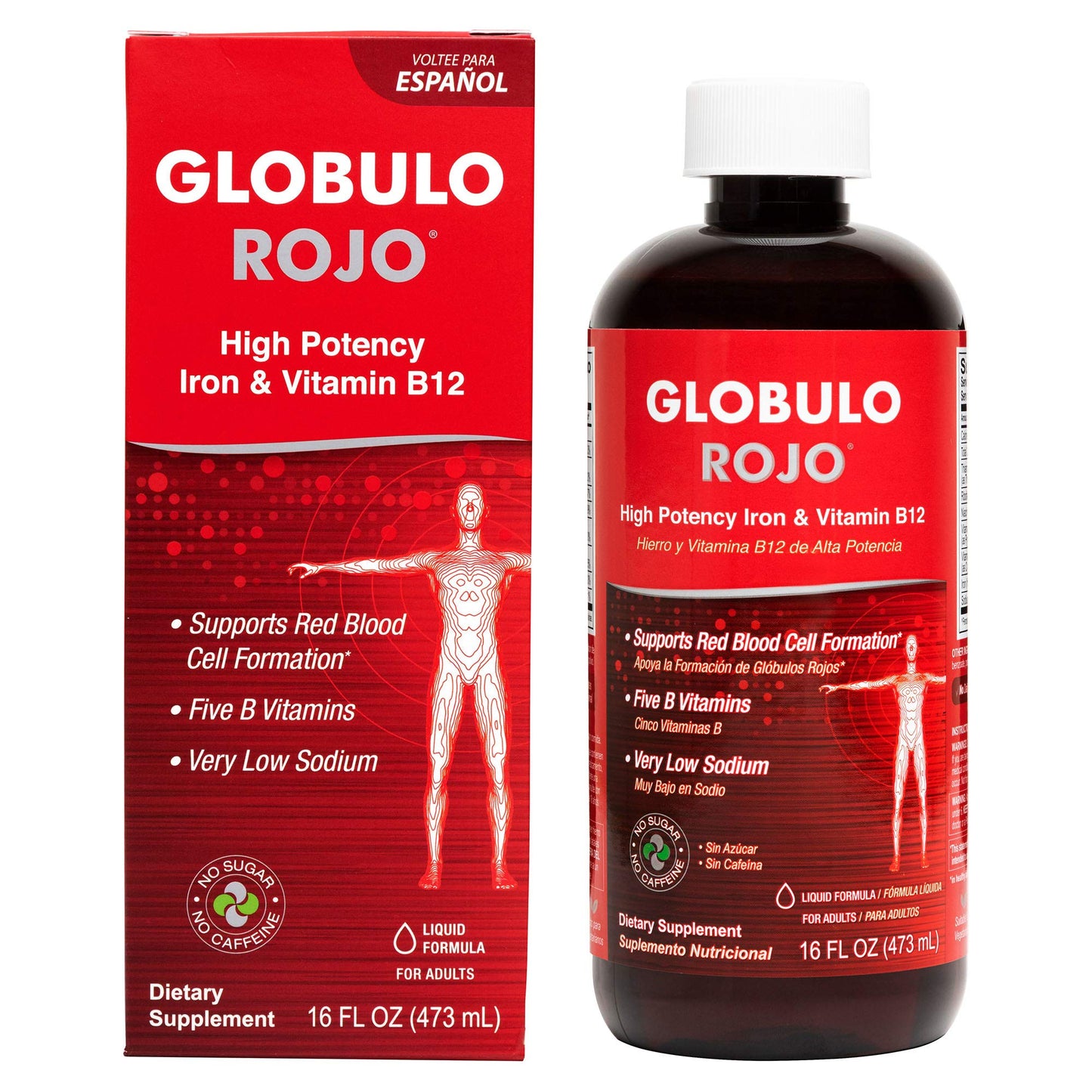 Globulo Rojo Iron Supplement – High-Potency Vegan Liquid Iron + B Vitamins, 16 Oz
