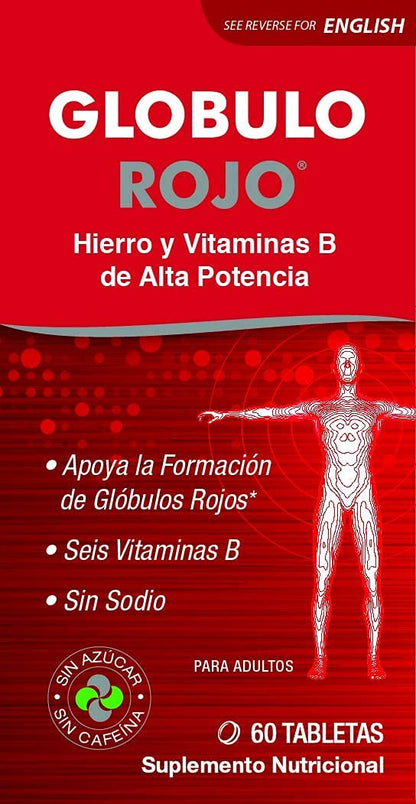 Globulo Rojo Iron Supplement - High Potency Iron & B Vitamins (60 Tablets)