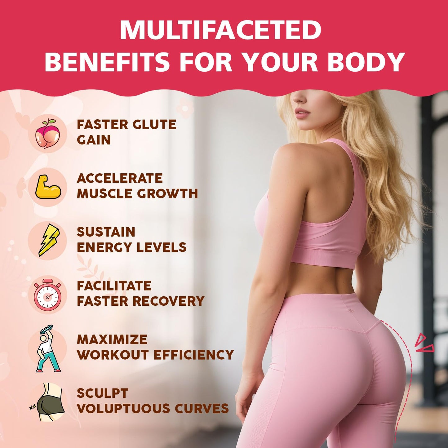 Glorithiventa Booty Gummies for Women | CurvaBoost BBL Herb Blend, Creatine Monohydrate, Zero Sugar, Peach Flavor – 60 Counts