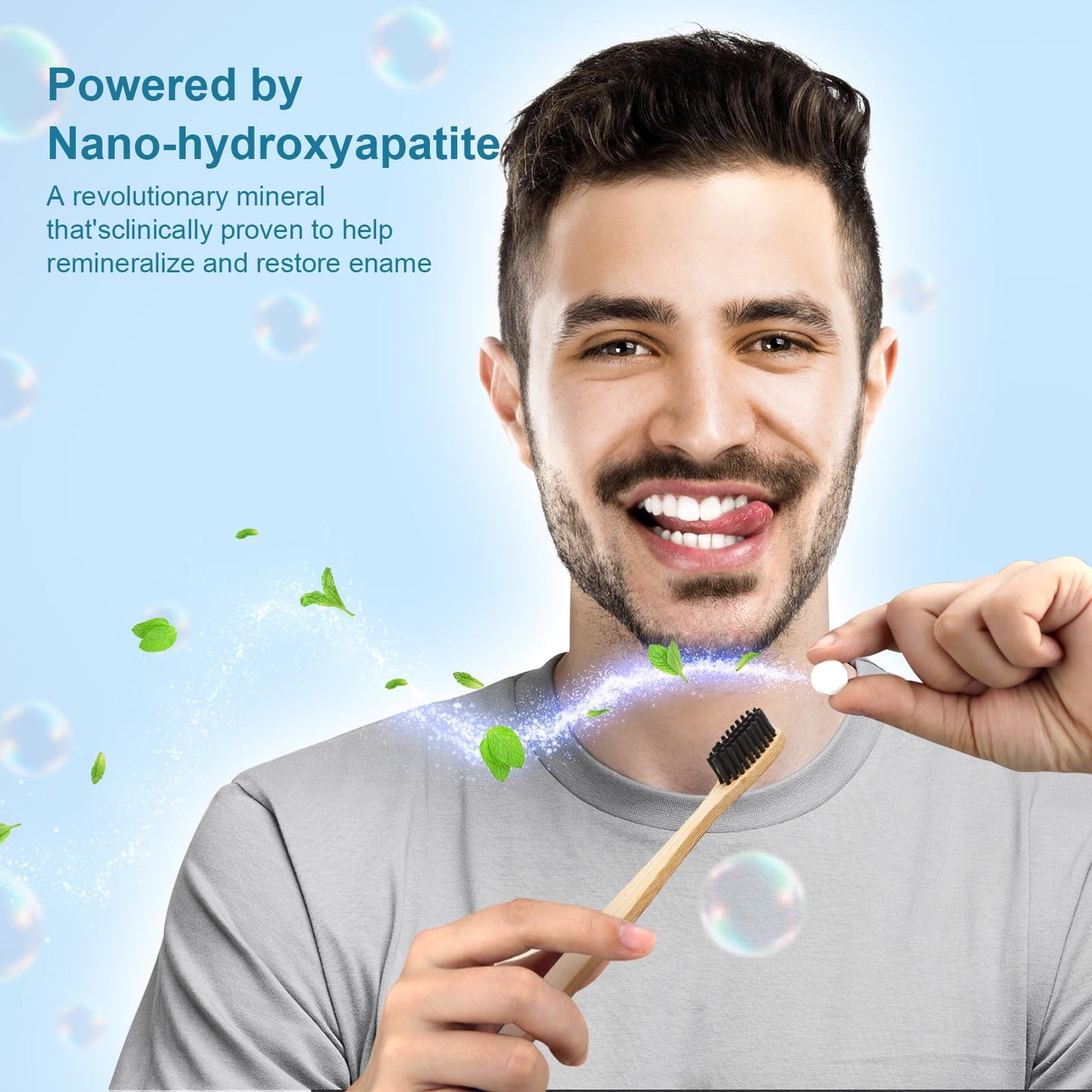 GlorySmile Toothpaste Tablets – Nano Hydroxyapatite with Probiotics, Fluoride-Free, Plastic-Free, Mint – 62ct Eco & Travel Friendly
