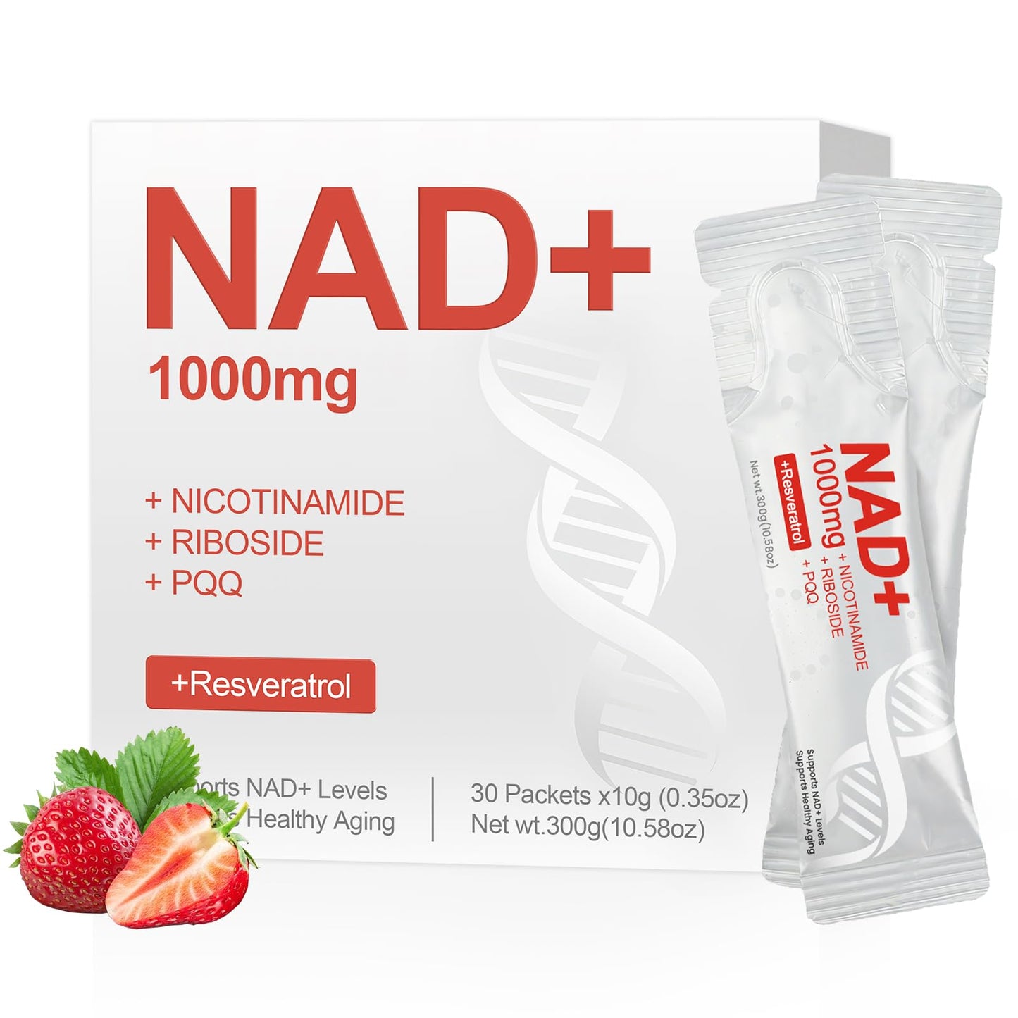 GlossLuxe NAD Liquid 1000mg – NAD+ Supplement with Nicotinamide Riboside, Resveratrol & PQQ | 30 Packets