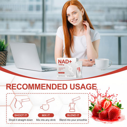 GlossLuxe NAD Liquid 1000mg – NAD+ Supplement with Nicotinamide Riboside, Resveratrol & PQQ | 30 Packets