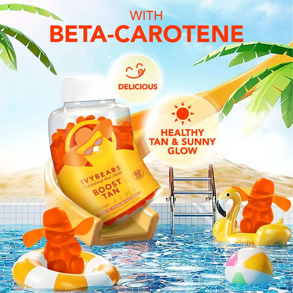 Glow Tanning Gummies - Vegan Beta Carotene and Vitamins A C D2 E | Made in Germany