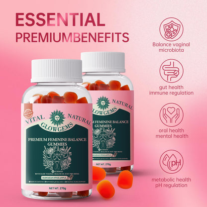GlowGems Premium Feminine Balance Gummies for Women | pH Balance & Wellness (Vegan, Gluten-Free, 90 Count)